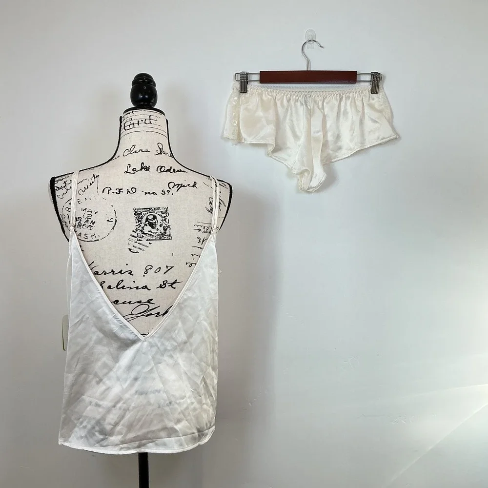 Sam Edelman Ivory Satin Lace Trim‎ Cami Shorts Pajama Set L